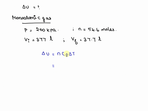 calculate-the-change-in-internal-energy-when-546-moles-of-an-ideal-monatomic-gas-is-compressed-at-a-constant-pressure-of-200kpaand-with-an-initial-volume-of-377-litres-and-a-final-volume-377-36345