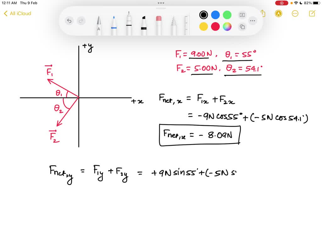 SOLVED: Two forces, F⃗ 1 and F⃗ 2, act at a point. The magnitude of F⃗ ...