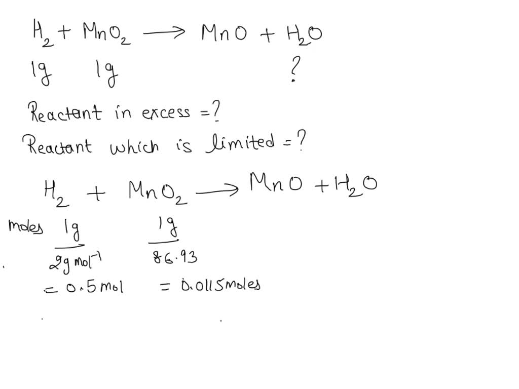 SOLVED 'Hydrogen gas reacts with solid manganese(IV) oxide to produce