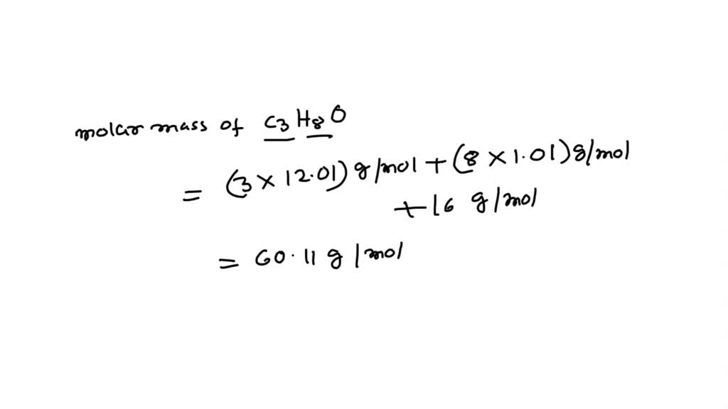 SOLVED: Calculate the number of grams in 0.84 mol of 2 propanol, C3H8O