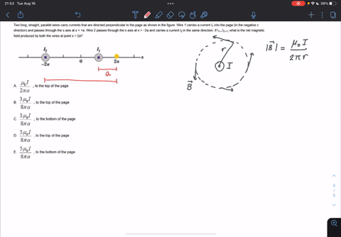 two-long-straight-parallel-wires-carry-currents-that-are-directed-perpendicular-t0-the-page-as-shown-in-the-figure-wire-carnes-curent-i1-into-the-page-in-the-negative-direction-and-passes-th-64762
