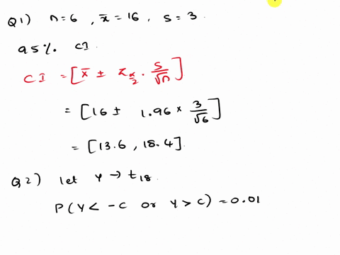 question-1-suppose-we-are-given-a-random-sample-of-n6-observations-from-normal-distribution-this-sample-produced-sample-mean-of-16-and-standard-dfviation-s3-find-a-95-confidence-interval-for-91656