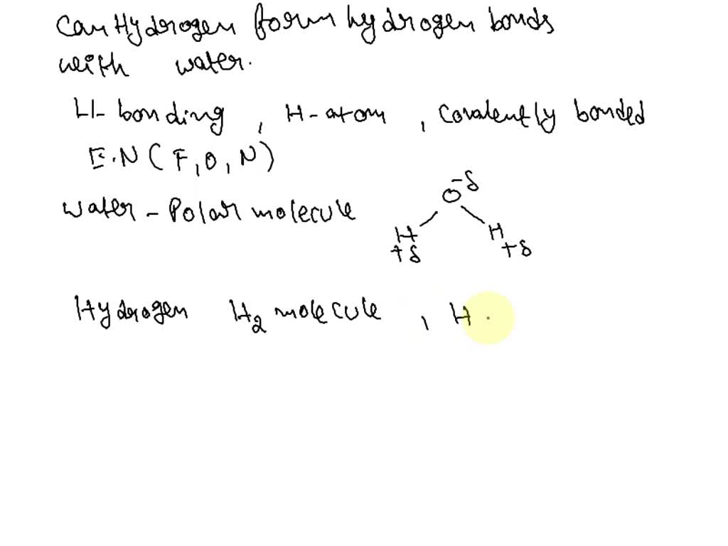 SOLVED Hydrogen can form hydrogen bonds with water molecules. True False