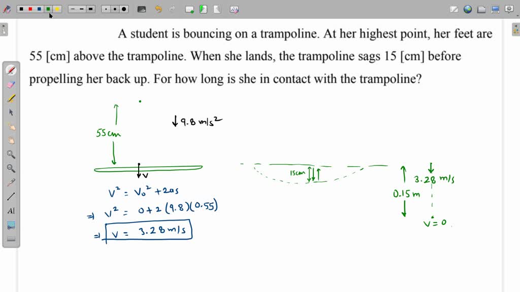 SOLVED A student is bouncing on a trampoline. At her highest point