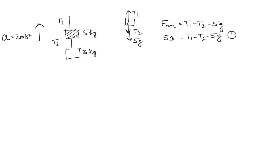 SOLVED: Two masses of 5 kg and 3 kg are suspended with help of massless ...