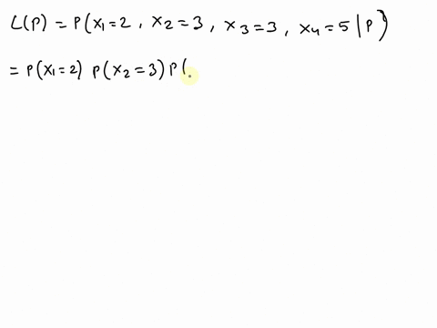 let-x1-x4-be-a-random-sample-from-a-geometricp-distribution-suppose-we-observed-x1x23x4-2335-find-the-likelihood-function-using-px-xi-p-p-1-p-1-as-the-pmf-25595