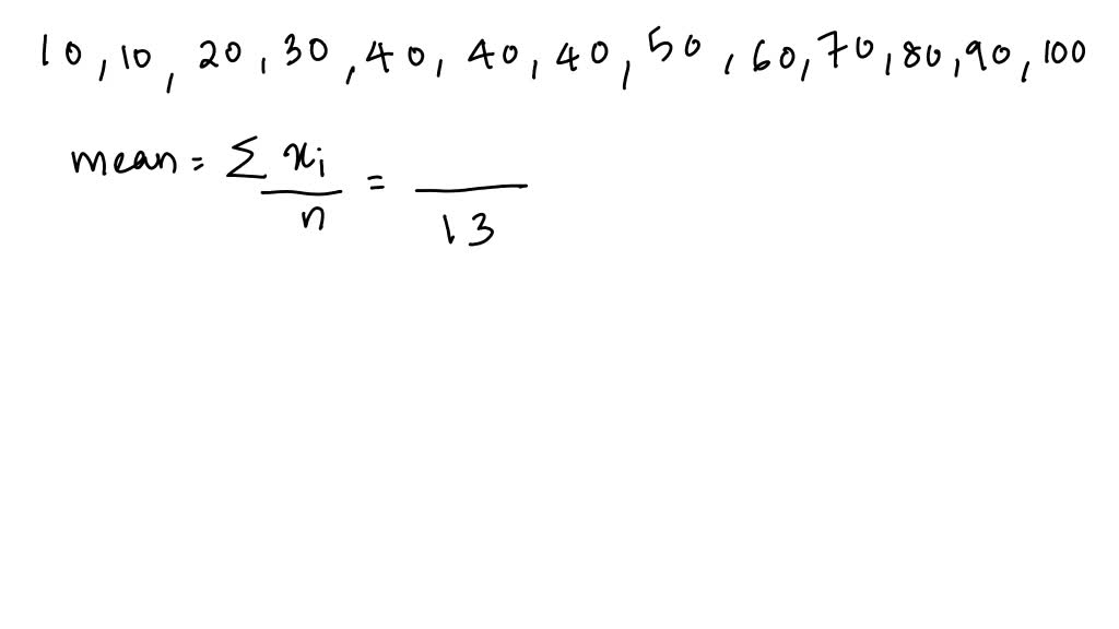 SOLVED Calculate the mean, median, mode of the following data Data 10