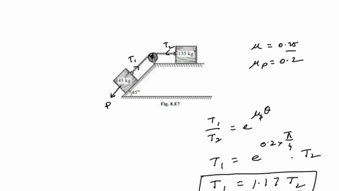 3-determine-the-t2-and-necessary-force-p-acting-parallel-to-the-plane-to-cause-motion-to-impend-assume-that-the-coefficient-of-friction-is-025-for-all-surface-and-that-the-pulley-is-02-block-a-is-45-k