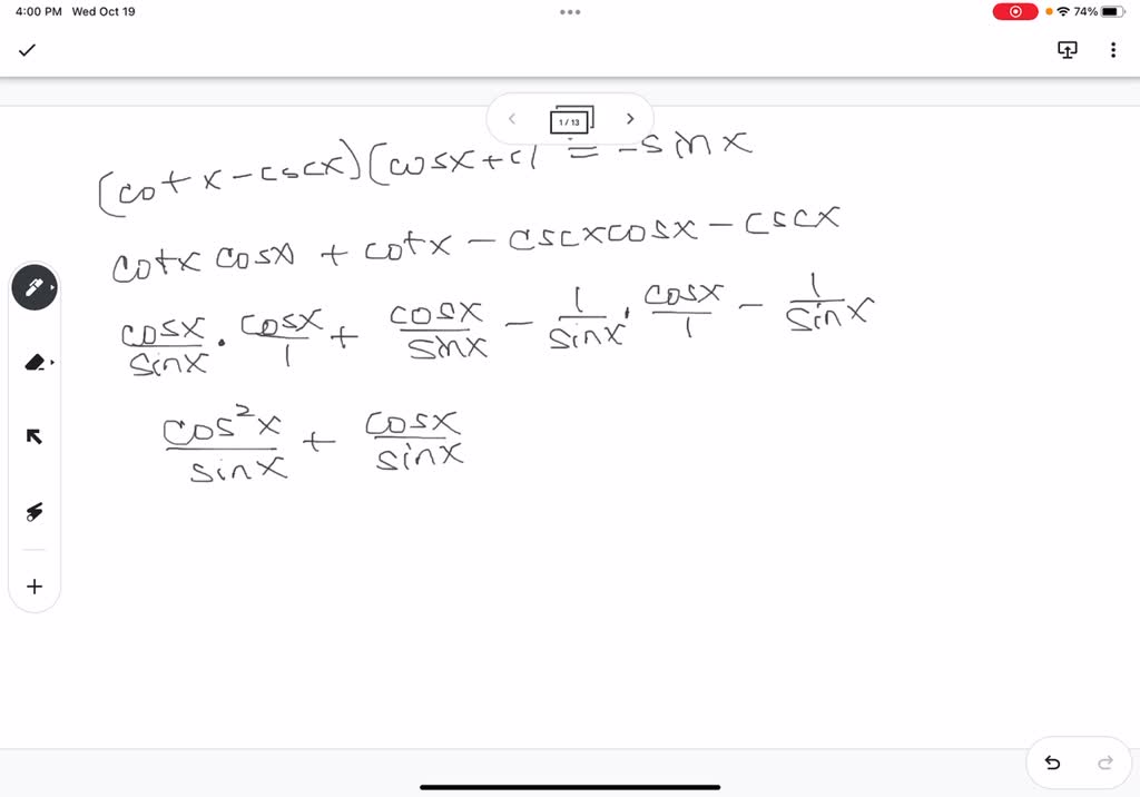 SOLVED 1. ( fracsin xcos xtan x csc xsec x cot x=sin x cos x )