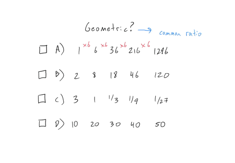 3122-test-cst-exponential-and-logarithmic-functions-question-2-of-25-which-of-the-following-sequences-are-geometric-check-all-that-apply-a-16362161296-b-281846120-c-311-31-91-27-d-1020304050-submit