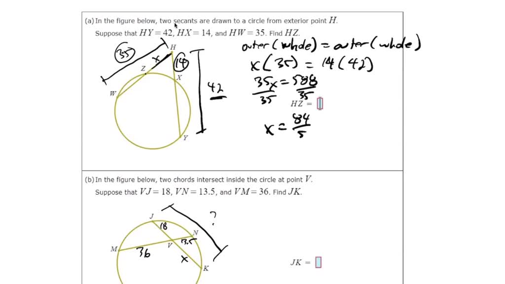 Solved In The Figure Below Two Secants Are Drawn To A Circle From The Exterior Point H