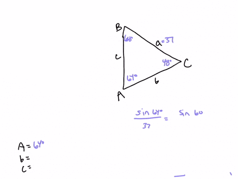 triangle abc an angle labeled a second angle labeled b and the thlrd ...
