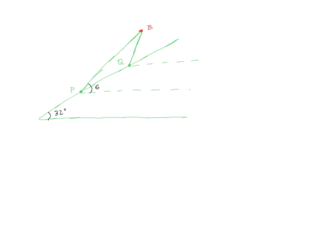 calculating-a-distance-observers-at-p-and-q-are-located-on-the-side-of-a-hill-that-is-inclined-32-to-the-horizontal-as-shown-the-observer-at-p-determines-the-angle-of-elevation-to-a-hot-air-37261