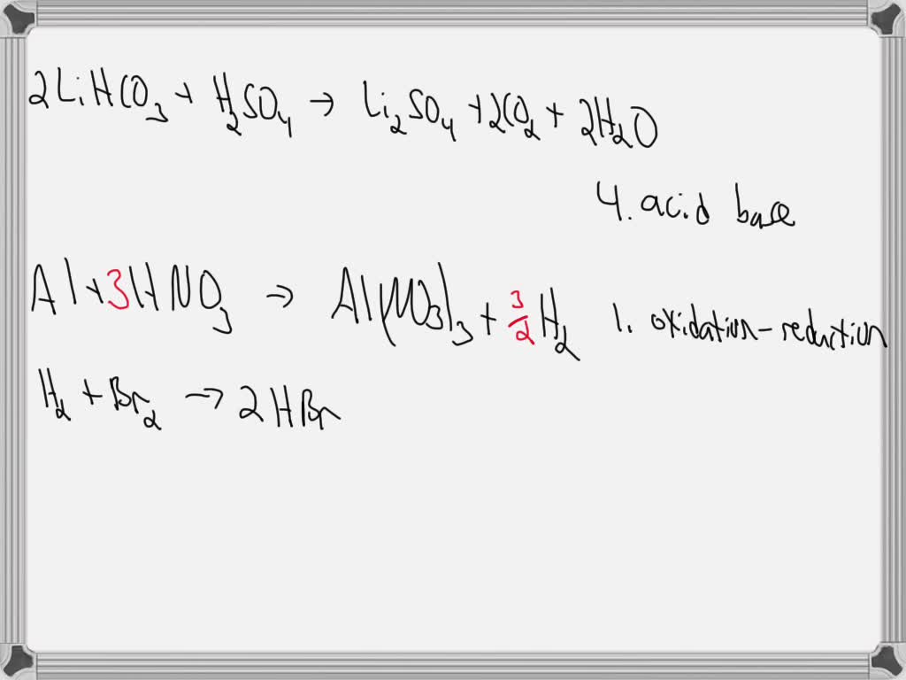 Identify the type of reaction expected for each of the following pairs ...