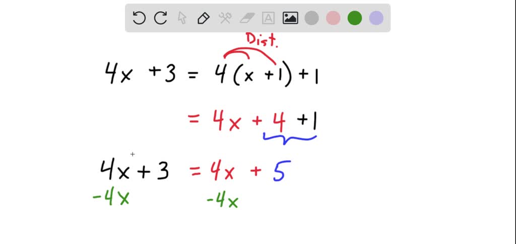 10(x   4) – 3 = 14x   1 number of solutions