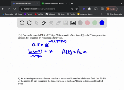1-a-carbon-14-has-a-half-life-of-5730-yr-write-a-model-of-the-form-at-aoe-kt-to-represent-the-amount-at-of-carbon-14-remaining-after-t-years-b-an-archeologist-uncovers-human-remains-at-an-an-65647