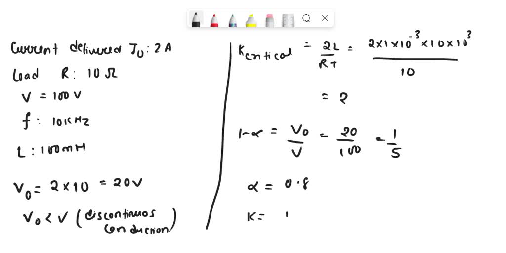 SOLVED: A step-up chopper delivers a 2A current to the 10-ohm load. The ...