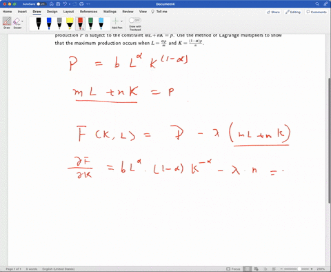 problem-5-the-total-production-p-of-a-certain-product-depends-on-the-amount-l-of-labor-used-and-the-amount-k-of-capital-investment-and-can-be-described-using-the-cobb-douglas-model-p-bl-k-a-31349