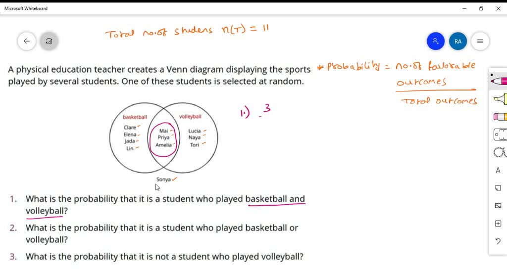 SOLVED A physical education teacher creates a Venn diagram displaying