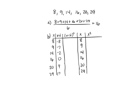 a-random-sample-of-6-people-who-went-on-a-diet-recorded-their-weight-loss-in-pounds-x-after-3-months-the-results-are-as-follows-a-what-is-the-sample-mean-x-b-fill-in-the-blanks-in-the-table-below-to-4