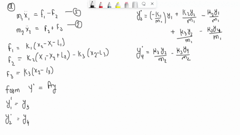 consider-the-two-mass-three-spring-system-shown-in-fig-1-with-m1-1-m2-43-k1-1-k2-3-and-k3-43-ft-ft-ki-k3-mi-wmwwmwmwm-m2-figure-1-a-derive-the-system-of-equations-that-describe-the-motion-of-07647