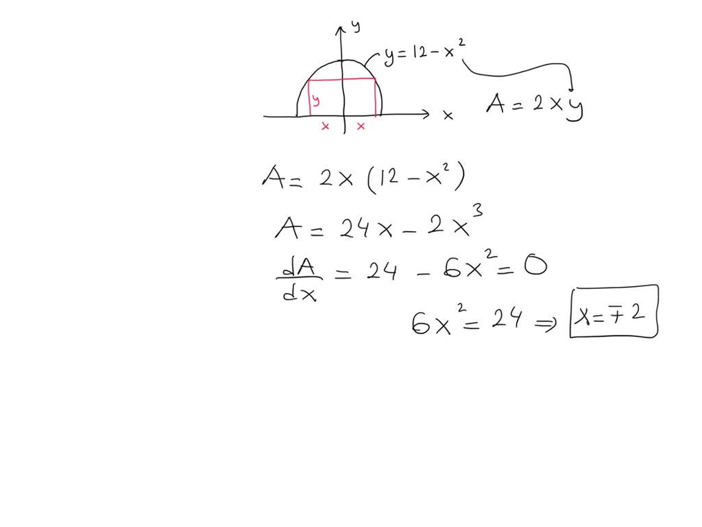 SOLVED A rectangle has its base on the xaxis and its upper two vertices on the parabola y = 12