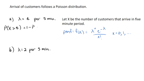 the-arrival-of-customers-at-a-service-desk-follows-poisson-distribution_-if-they-arrive-at-a-rate-of-four-every-five-minutes-what-is-the-probability-that-more-than-four-customers-arrive-in-a-55972