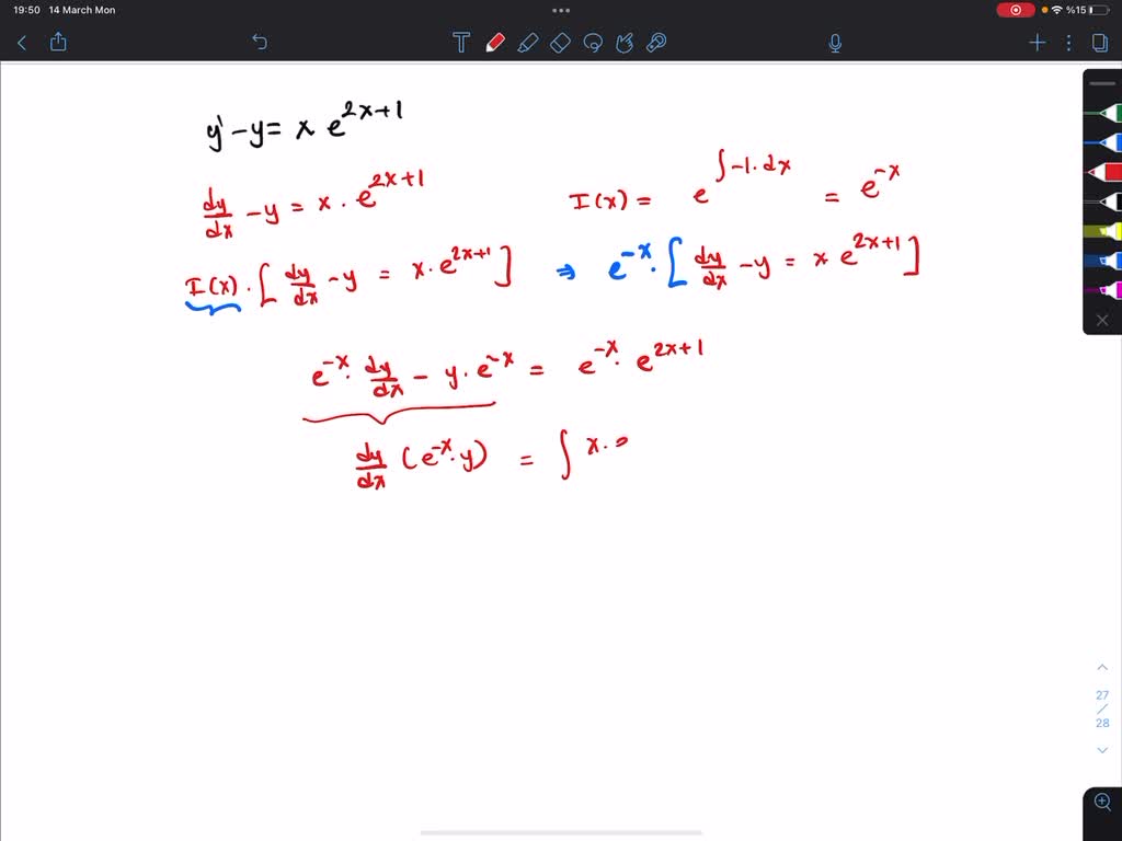 SOLVED: y' - y = xe^(2x) + 1 Solve using the method of undetermined ...