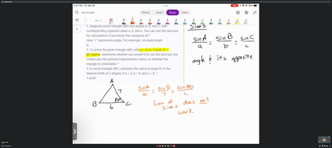 1-suppose-acute-triangle-abc-has-angles-a-b-and-c-with-corresponding-opposite-sides-a-b-and-c-you-can-use-the-sine-law-for-calculations-if-you-know-the-measures-of-here-represents-angle-for-88922