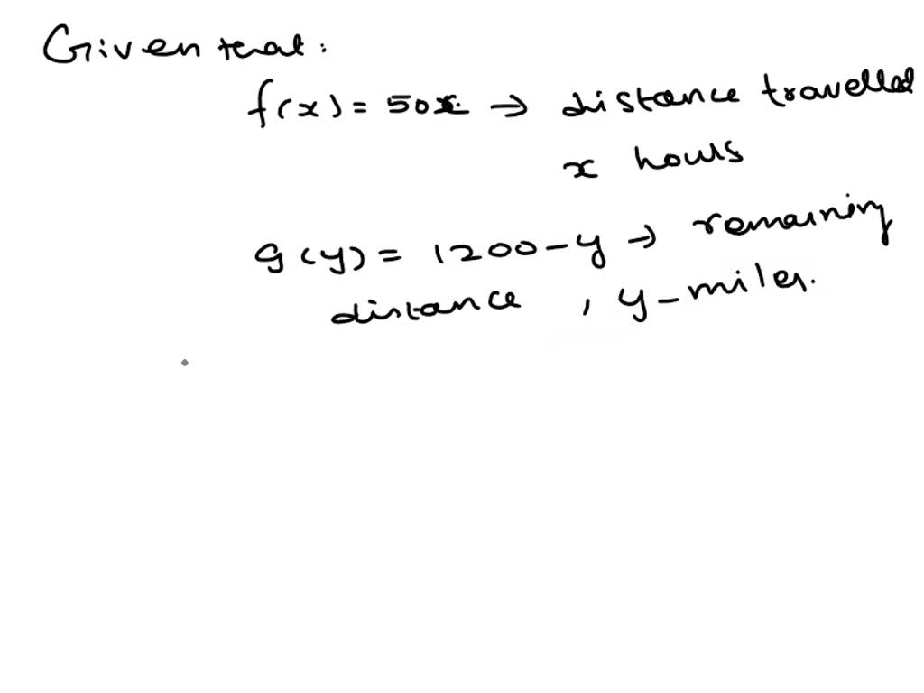 Distance F SOLVED: The function f(x) = 50x gives the distance traveled, in miles ...