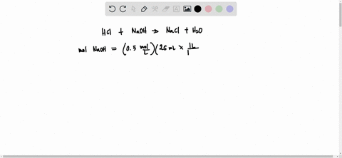 a-25-ml-solution-of-05-m-naoh-is-titrated-until-neutralized-into-a-50-ml-sample-of-hcl-what-was-the-concentration-of-the-hcl-hcl-naoh-nacl-h2o-26132