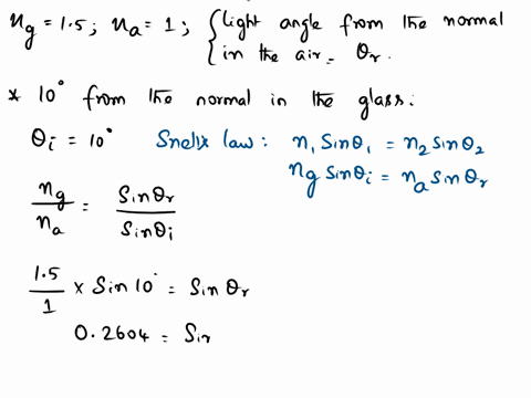 refraction-3-a-ray-of-light-in-glass-n-15-reaches-a-flat-interface-with-air-for-each-of-these-situations-calculate-the-lights-angle-from-the-normal-in-the-air-10-from-the-normal-in-the-glass-64367