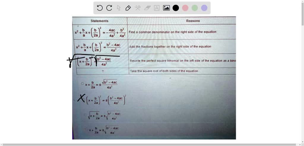 solved-a-portion-of-the-quadratic-formula-proof-is-shown-fill-in-the