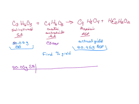 aspirin-is-prepared-by-reacting-salicylic-acid-with-excess-ethanoic-anhydride-in-an-experiment-5005-g-of-salicylic-acid-was-converted-into-5545-g-of-aspirin-what-was-the-percentage-yield-87457