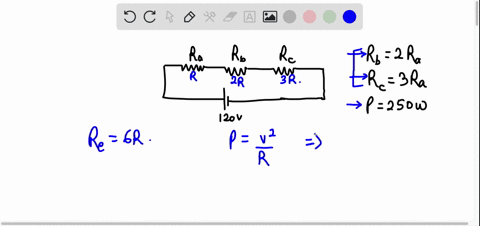 three-resistors-ra-rb-and-rc-are-connected-in-series-andto-120-v-source-if-rb-2ra-rc-3ra_-and-the-total-power-taken-bv-the-circuit-is-250-watts-calculate-a-the-resistance-of-each-resistor-b-52958