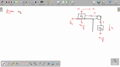 a-mass-m1-400-kg-block-on-a-tabletop-is-attached-by-a-string-to-a-hanging-block-of-mass-m2-330-kg-the-coefficient-of-kinetic-friction-between-the-mass-m1-and-the-surface-is-026-the-blocks-ar-64722