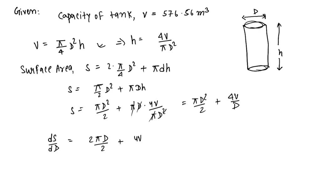 SOLVED "A closed cylindrical tank has capacity 0f 576.56 m '. Find the