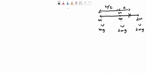 three-small-objects-are-arranged-along-a-uniform-rod-of-mass-m-and-length-l-one-of-mass-m-at-the-left-end-one-of-mass-m-at-the-center-and-one-of-mass-2m-at-the-right-end-how-far-to-the-left-83409