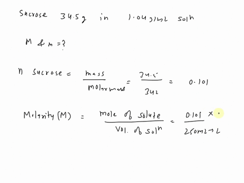 an-aqueous-solution-was-made-up-by-dissolving-345-g-of-sucrose-c12h22o11-in-enough-water-to-make-250-cm3-of-solution-the-mass-density-of-the-resulting-solution-was-1040-kgm3-calculate-themol-62298