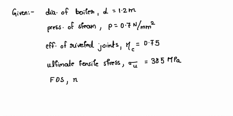 a-steam-boiler-12-meter-in-diameter-generates-steam-at-a-gauge-pressure-of-07-nmm2-assuming-the-efficiency-of-the-riveted-joints-as-75-find-the-thickness-of-the-shell-given-that-ultimate-ten-90424