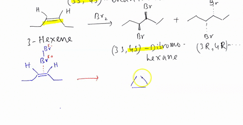 be-sure-to-answer-all-parts-bromination-of-2-3-hexene-yields-racemic-34-dibromohexane-provide-a-detailed-mechanism-for-formation-of-the-3s48-enantiomer-specifically-showing-br2-addition-occu-60983