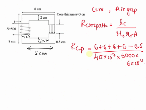 marks-10-1-consider-the-magnetic-core-with-an-air-gap-as-shown-in-fig-5-the-core-material-has-a-relative-permeability-of-6000-and-a-rectangular-cross-section-of-2-cm-by-3-cm-the-coil-has-500-32688