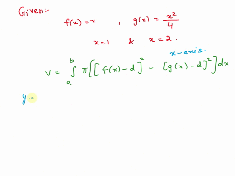 define-r-as-the-region-bounded-by-the-functions-fxx-and-gxx24-between-x1-and-x2-if-r-is-rotated-around-the-x-axis-what-is-the-volume-of-the-resulting-solid-70085