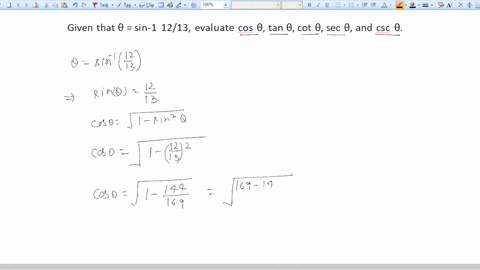 given-that-sin-1-1213-evaluate-cos-tan-cot-sec-and-csc-28393