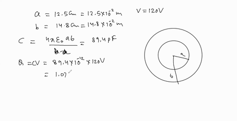 a-capacitor-is-formed-from-two-concentric-spherical-conducting-shells-separated-by-vacuum-the-inner-sphere-has-radius-105-cm-and-the-outer-sphere-has-radius-155-apotential-difference-of-150-41138