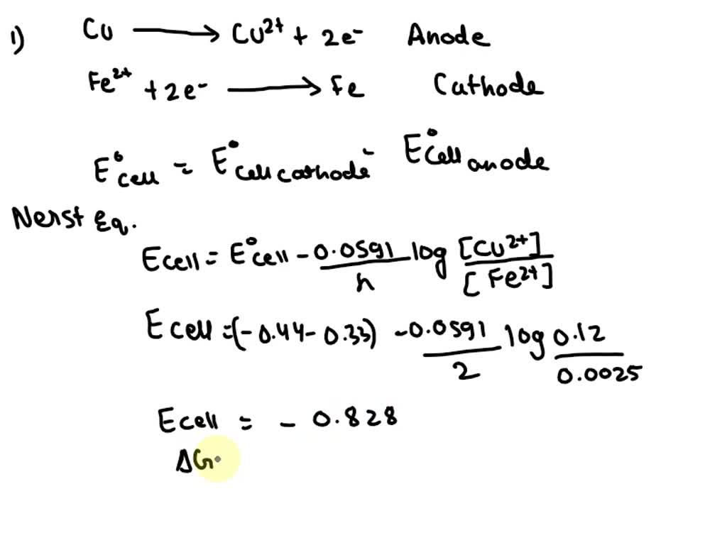 Solved Consider The Following Electrochemical Cell At 25c Fesfeclaq Clg Pt Write 8102