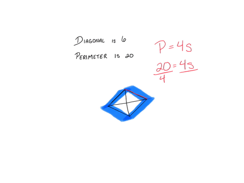 the-length-of-one-of-the-diagonals-of-a-rhombus-is-6-and-the-perimeter-is-20-what-is-the-length-of-the-other-diagonal