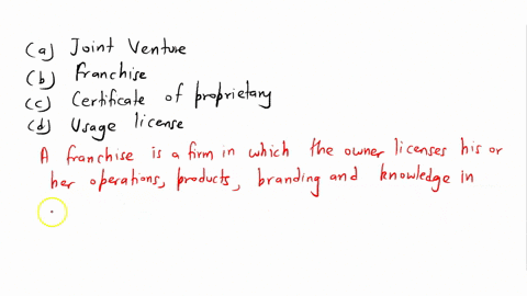 a-_____-is-a-business-arrangement-under-which-one-party-allows-another-to-operate-an-enterprise-using-its-trademark-logo-product-line-and-methods-of-operation-in-return-for-a-fee-joint-ventu-08696