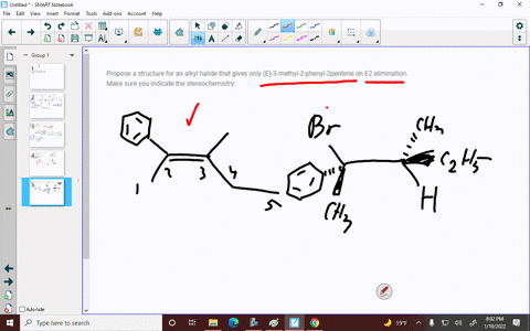propose-a-structure-for-an-alkyl-halide-that-gives-only-e-3-methyl-2-phenyl-2pentene-on-e2-eliminati-38725