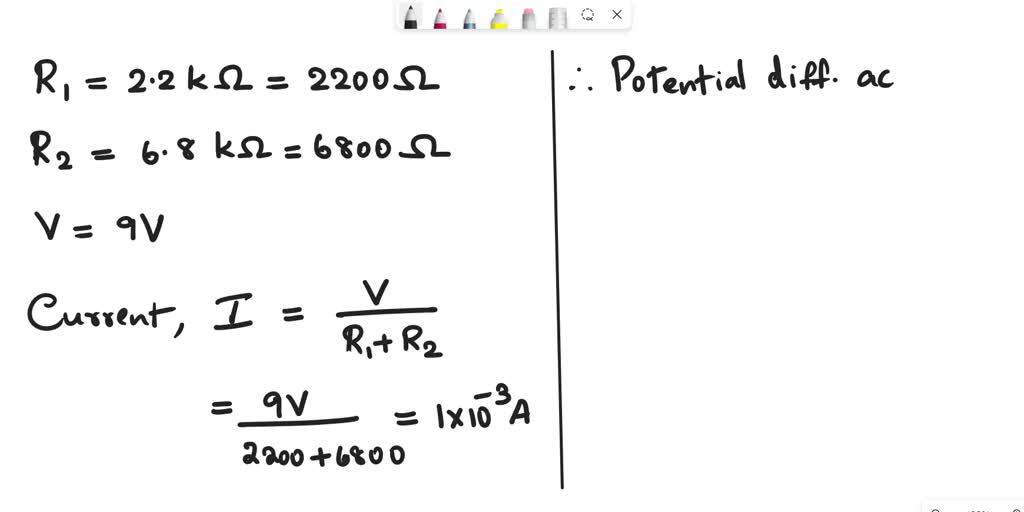 SOLVED: A 9.0V battery is connected across a 2.2 kiloohm and 6.8 ...